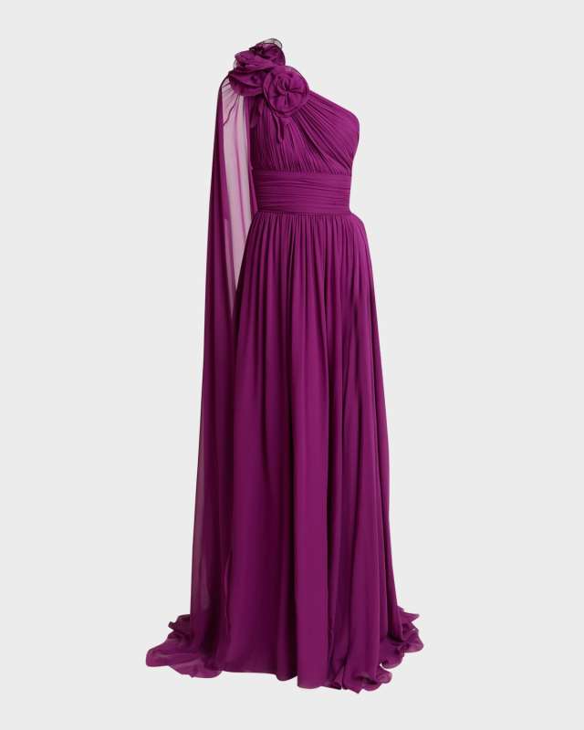 Viva Las Vegas Flower One-Shoulder Silk Gown